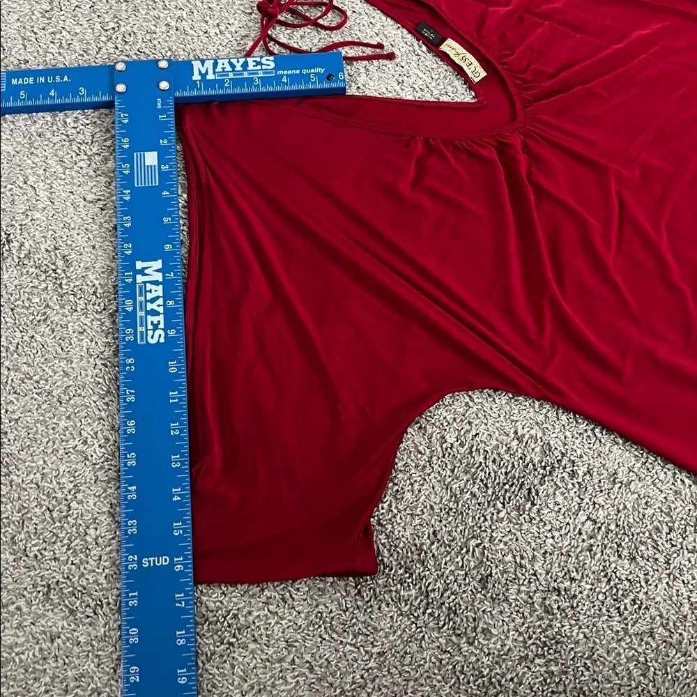 Guess Jeans Red Dress with Statement Sleeves Front and Back V w/ Back Tie Size L - Picture 10 of 10